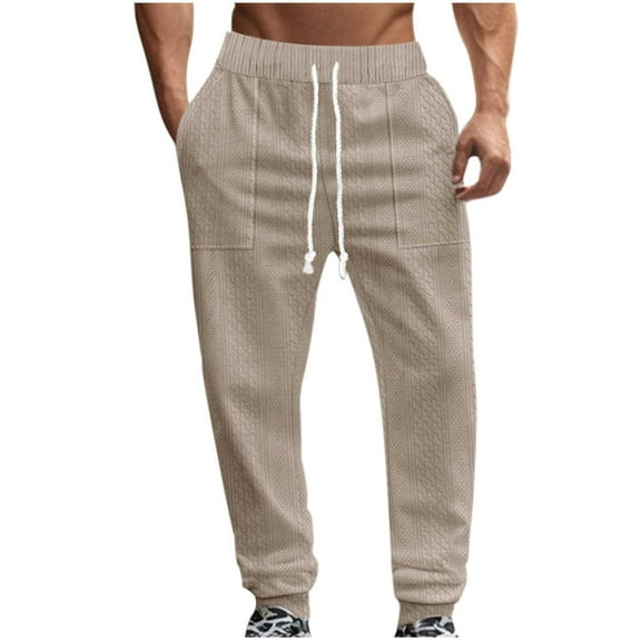cfhntfmh Mens Jogger Sweatpants Athletic Warm Pants Workout Gym Running Pants Cinch Bottom Winter Trouser with Pockets（Khaki,Medium)