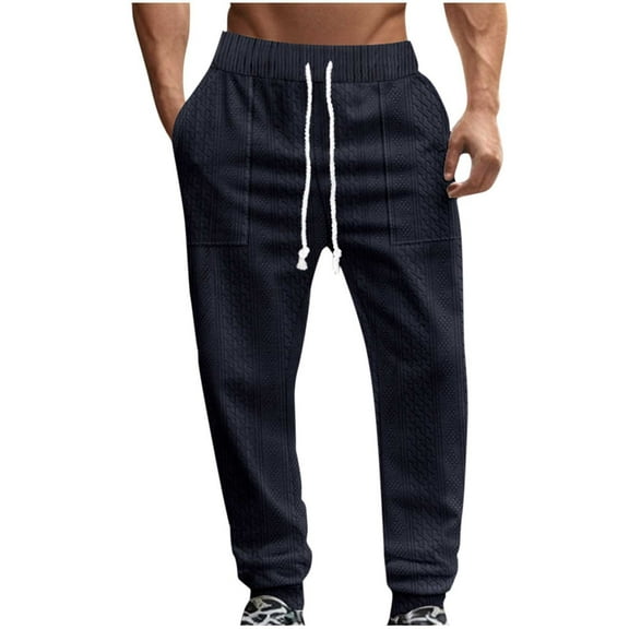 cfhntfmh Mens Jogger Sweatpants Athletic Warm Pants Workout Gym Running Pants Cinch Bottom Winter Trouser with Pockets(Navy,Medium)