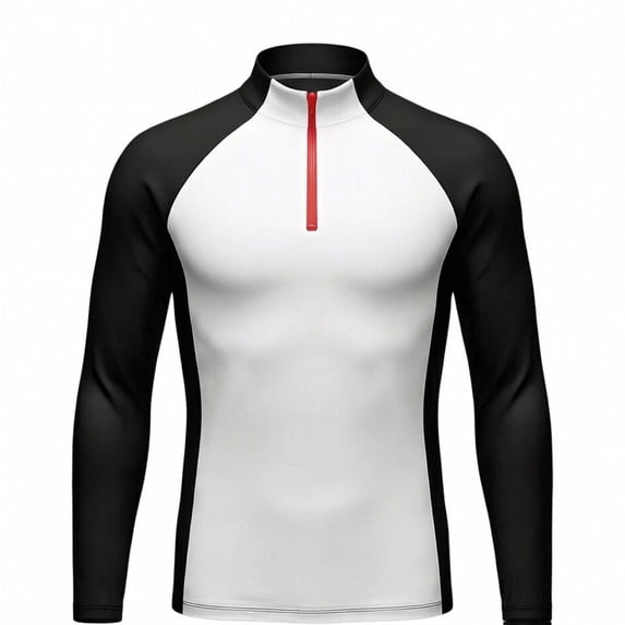 cfhntfmh Mens Long Sleeve Athletic Shirts 1/4 Zip Pullover Sun Protection Rash Guard Outdoor Running T-Shirts (Black,XX-Large)