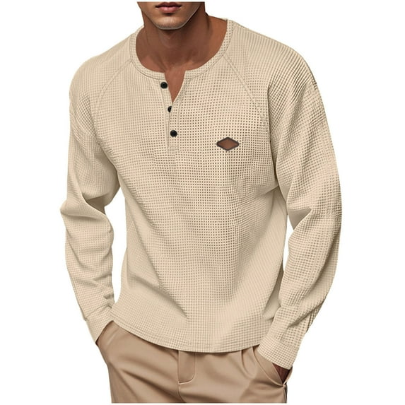 cfhntfmh Mens Long Sleeve Shirt Casual Button up Thermal Henley Shirts Lightweight Plain Fall Tshirts Mens Spring Clothes