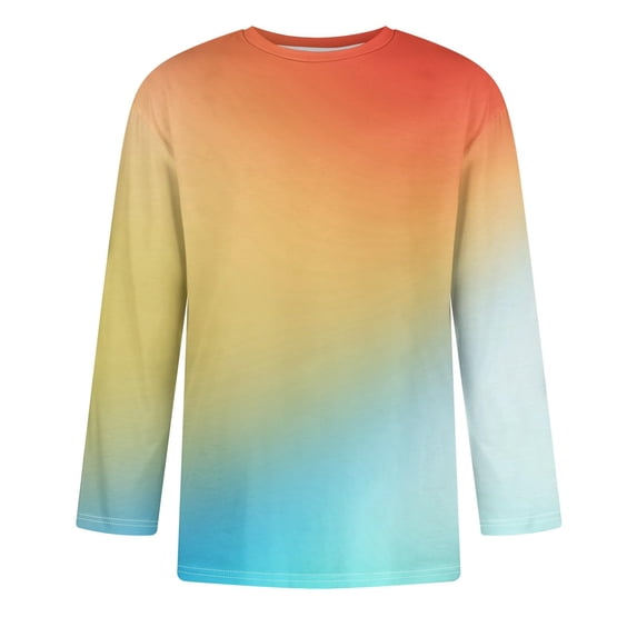 cfhntfmh Mens Long Sleeve Shirts Big and Tall Casual Gradient Color Loose Pullover Graphic Tee Shirts Athletic Clothes(Orange,XX-Large)