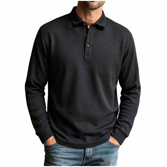 cfhntfmh Mens Long Sleeve Shirts Fashion Casual Button Shirts Collared Golf Shirt Fall Work Business Outfits(Black, Medium)