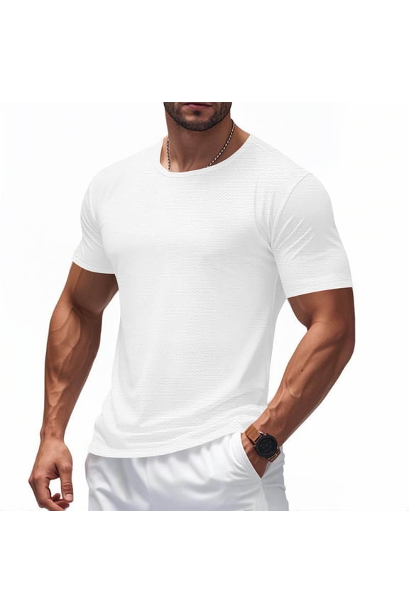 Mens Mesh Workout Shirts Quick Dry Gym Shirts Athletic Short Sleeve T-Shirt Crew Neck Workout Top Summer Clothes(White,Medium)
