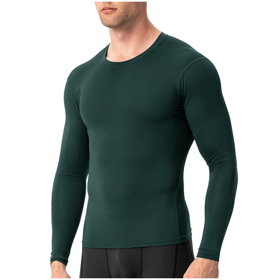 cfhntfmh Mens Muscle Fitted T Shirt Gym Workout Athletic Long Sleeves Basic Tee Slim Comfy Breathable Performance Sport Top