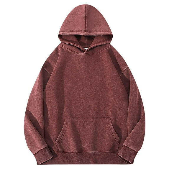 cfhntfmh Mens Oversized Hoodies Trendy Baggy Solid Color Vintage Hoodie Pullover Streetwear Sweatshirts Hoodies for Men(Wine,XX-Large)