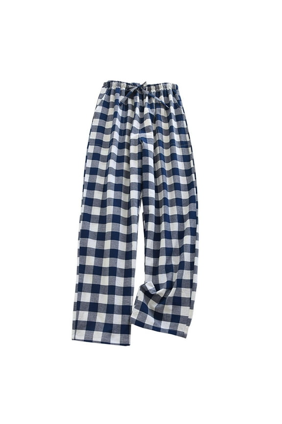 Mens Pajama Pants Cotton Plaid Sleep Lounge Pants Pj Bottoms with Pockets Wide Leg Soft Comfy Sleepwear