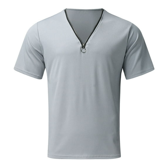 cfhntfmh Mens Quarter Zip Shirts Ribbed Knit Textured Casual Short Sleeve Shirt Lightweight V Neck Golf Tops Classic Tee