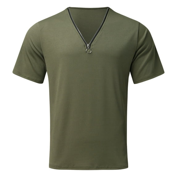cfhntfmh Mens Quarter Zip Shirts Ribbed Knit Textured Casual Short Sleeve Shirt Lightweight V Neck Golf Tops Classic Tee