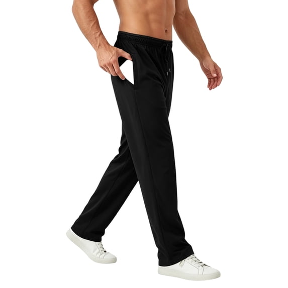 cfhntfmh Mens Running Pants Lightweight Straight Leg Drawstring Pants with Pockets Elastic Waisted Workout Pants (Black,3X-Large)
