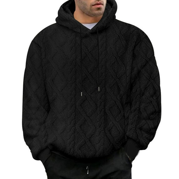 cfhntfmh Mens Sherpa Fleece Hoodies Pullover Big and Tall Casual Hooded Fall Winter Solid Color Warm Sweatshirt Clothes(Black,Medium)