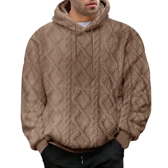 cfhntfmh Mens Sherpa Fleece Hoodies Pullover Big and Tall Casual Hooded Fall Winter Solid Color Warm Sweatshirt Clothes(Brown,Small)