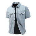 thumbnail image 1 of cfhntfmh Mens Short Sleeve Button down Shirts Work Casual Button up Loose Fit Shirt with Pockets Summer Vacation Clothes(Light Blue,X-Small), 1 of 4
