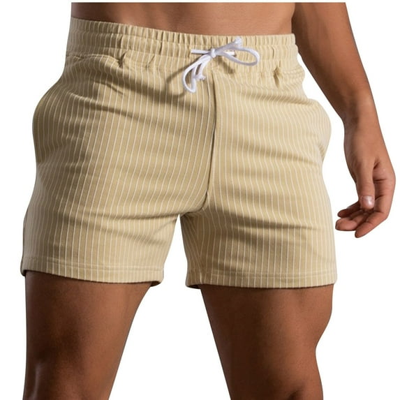 cfhntfmh Mens Shorts Knitting Cotton Casual Summer Stripes Elastic Waist Classic Fit Daily Wear Jogger Workout Shorts
