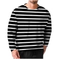 thumbnail image 1 of cfhntfmh Mens Striped Long Sleeved T-Shirt Big and Tall Spring Casual T-Shirt Fall Fashion Pullover Crew Neck Basic Tee Shirt(Black,Small), 1 of 5