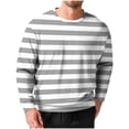 thumbnail image 1 of cfhntfmh Mens Striped Long Sleeved T-Shirt Big and Tall Spring Casual T-Shirt Fall Fashion Pullover Crew Neck Basic Tee Shirt(Gray,XX-Large), 1 of 5