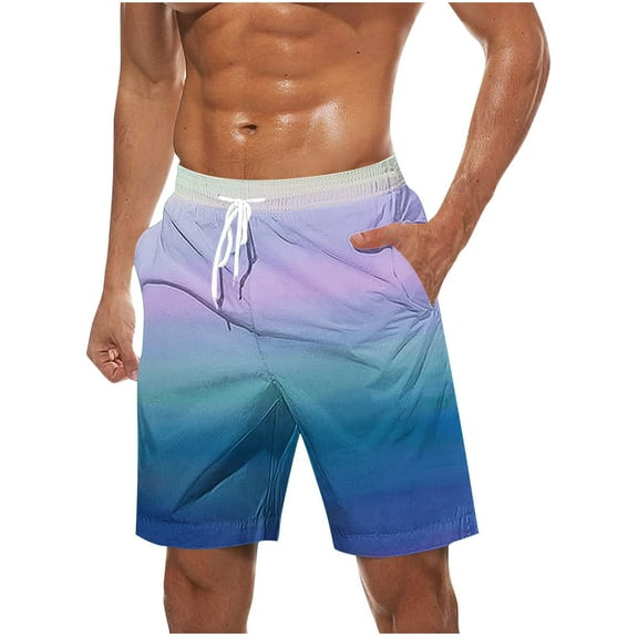 cfhntfmh Mens Summer Beach Shorts Casual Beachwear Fashion Gradient Color Elastic Waist Drawstring Short Pant with Pockets
