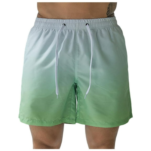 cfhntfmh Mens Summer Beach Shorts Quick Dry Drawstring Elastic Waisted Shorts Trendy Gradient Color Short Pants