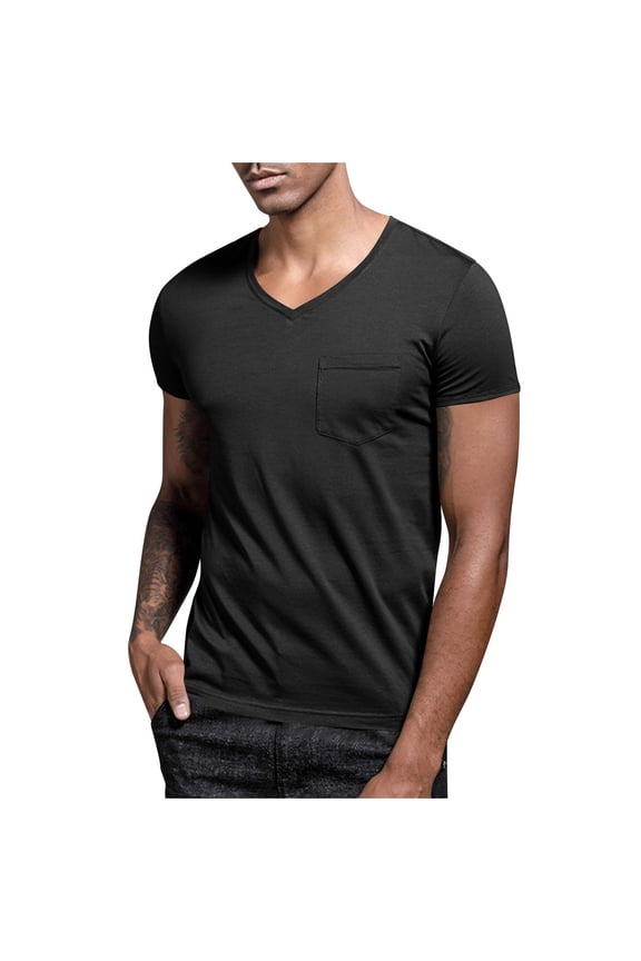 Mens T-Shirts Big and Tall Short Sleeve V Neck Casual Classic Shirt Summer Stretchy Lightweight Basic Tee Shirt
