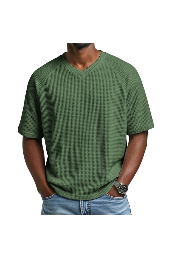 Mens T-Shirts Knit Short Sleeve V Neck Shirt Casual Textured Pullover Tees Big and Tall Lightweight Summer Tops