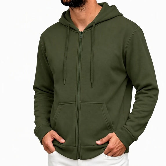 cfhntfmh Mens Zip up Sweatshirt Casual Drawstring Long Sleeve Hooded Jackets with Pockets Fall Trendy Clothing (Army Green,3X-Large)