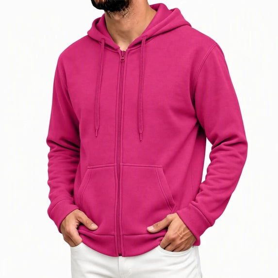 cfhntfmh Mens Zip up Sweatshirt Casual Drawstring Long Sleeve Hooded Jackets with Pockets Fall Trendy Clothing (Hot Pink,Small)