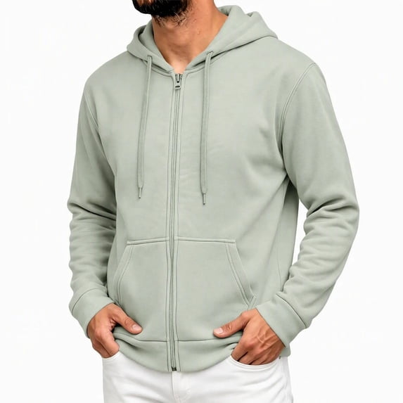 cfhntfmh Mens Zip up Sweatshirt Casual Drawstring Long Sleeve Hooded Jackets with Pockets Fall Trendy Clothing (Mint Green,X-Large)