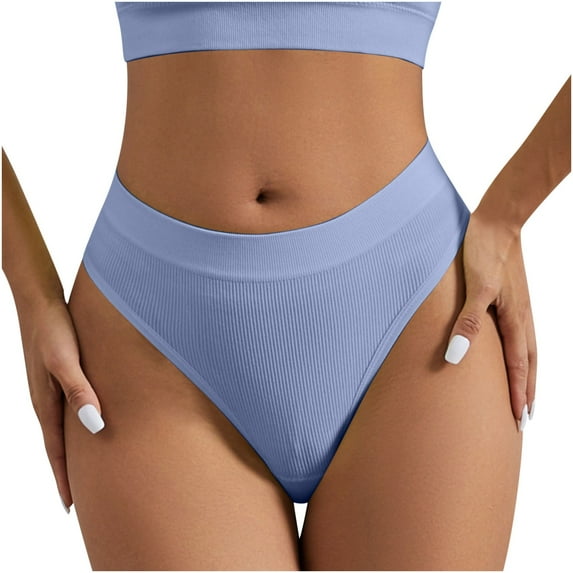 cfhntfmh Mid Waisted Thongs for Women Seamless T-Shape Ribbed Thongs Underwear Breathable No Show Panties