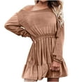 thumbnail image 1 of cfhntfmh Mini Dresses for Women Trendy Long Sleeve Crewneck Tunic Shirts Dress Comfy Smocked Ruffle Hem Dress, 1 of 7