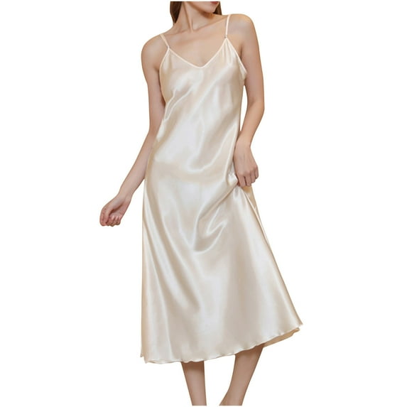 cfhntfmh Nightgown for Women Soft V Neck Sleeveless Lounge Nightshirts Comfy Spaghetti Strap Midi Pajama Dress Sleepwear