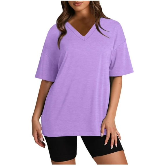 cfhntfmh Outfits for Women 2 Piece Sets Casual Summer Oversized Half Sleeve V Neck Flowy Shirts Slim Yoga Biker Shorts