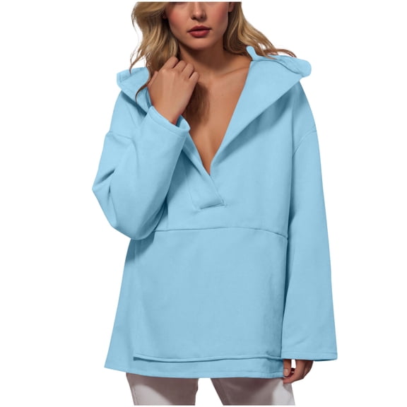 cfhntfmh Oversized Hoodies for Women V Neck Sweatshirts Fleece Long Sleeve Pullover Fall Fashion Outfits for Women