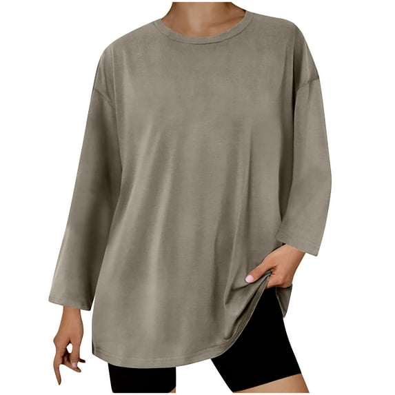 cfhntfmh Oversized Shirts for Women Fall Lounge Long Sleeve Crewneck T-Shirts Baggy Comfy Plain Tops