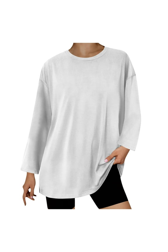 Oversized Shirts for Women Fall Lounge Long Sleeve Crewneck T-Shirts Baggy Comfy Plain Tops