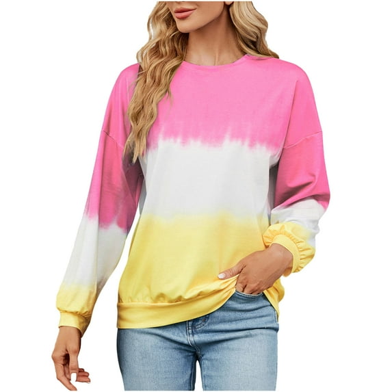 cfhntfmh Oversized Sweatshirt for Women Soft Crewneck Long Sleeve Pullover Tops Fashion Tie-Dye Tunic Shirts