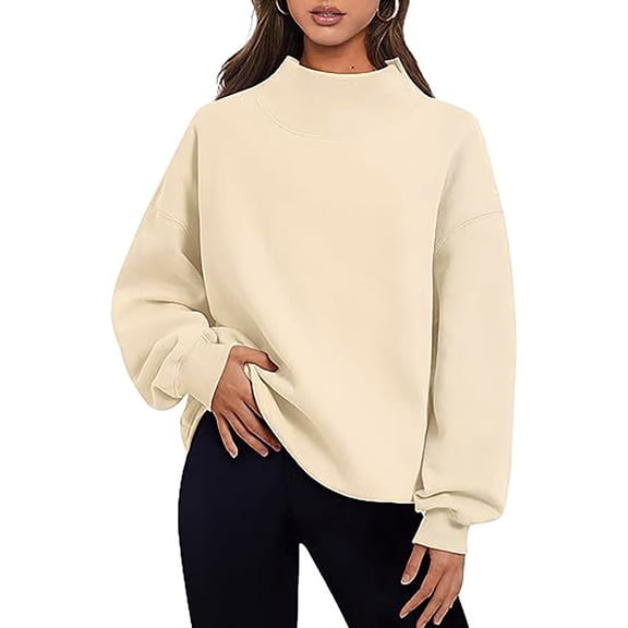 cfhntfmh Oversized Sweatshirt for Women Trendy Mock Neck Solid Color T-Shirts Winter Warm Fleece Long Sleeve Pullover Tops