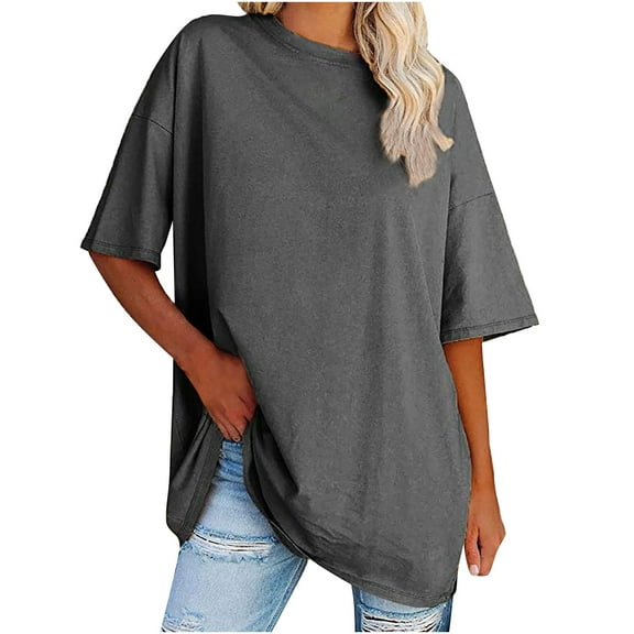 cfhntfmh Oversized Tops for Women Casual Summer Crewneck Half Sleeve Basic T-Shirts Flowy Beach Vacation Baggy Blouses Shirts