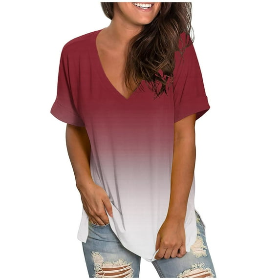 cfhntfmh Oversized Tshirts for Women Fashion Print Deep V Neck Casual Shirts Loose Short Sleeve Summer Beach Tops