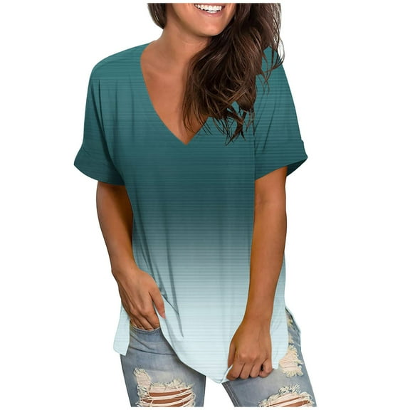 cfhntfmh Oversized Tshirts for Women Fashion Print Deep V Neck Casual Shirts Loose Short Sleeve Summer Beach Tops