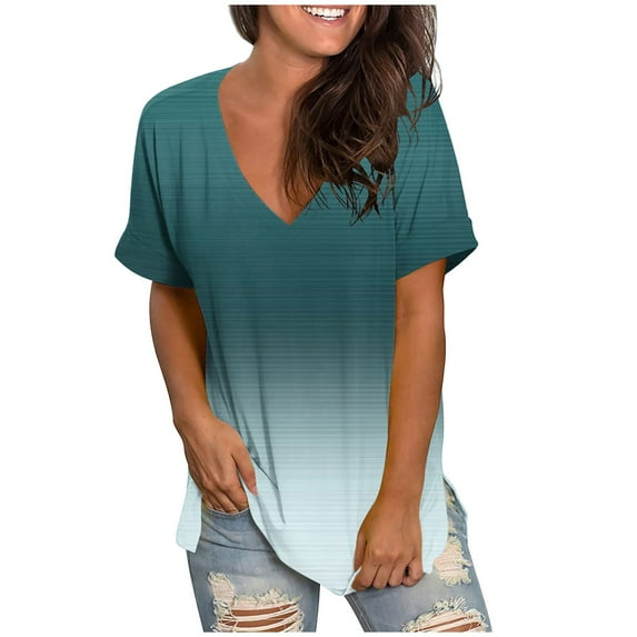 cfhntfmh Oversized Tshirts for Women Fashion Print Deep V Neck Casual Shirts Loose Short Sleeve Summer Beach Tops