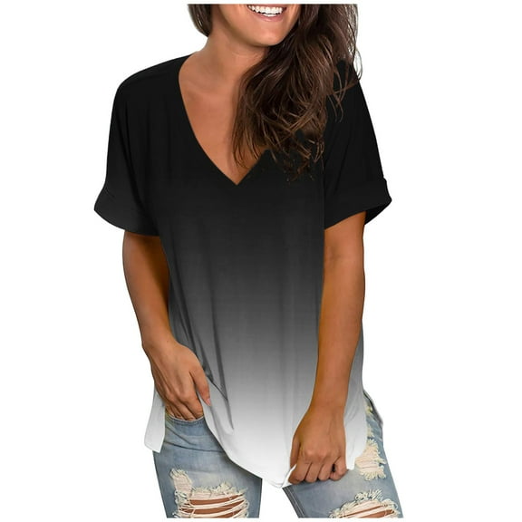 cfhntfmh Oversized Tshirts for Women Fashion Print Deep V Neck Casual Shirts Loose Short Sleeve Summer Beach Tops