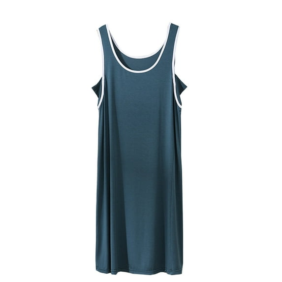 cfhntfmh Pajama Dress for Women Comfy Sleeveless Scoop Neck Tank Sleepwear Nightshirts Lounge Color Block Nightgown