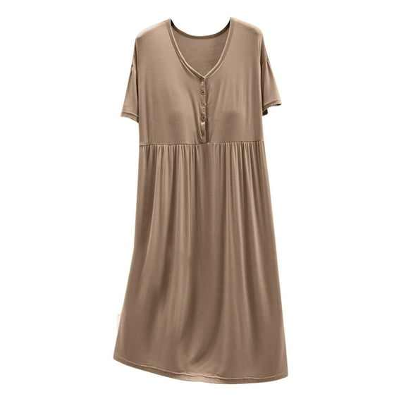 cfhntfmh Pajama Dresses for Women Comfy V Neck Buttons down Shirts Dress Short Sleeve Flowy Sleepwear Nightgown with Pad