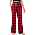 thumbnail image 1 of cfhntfmh Pajama Pants for Women Loose Elastic Waist Plaid Print Pants Wide Leg Sleepwear Lounge Pants with Pocket, 1 of 6