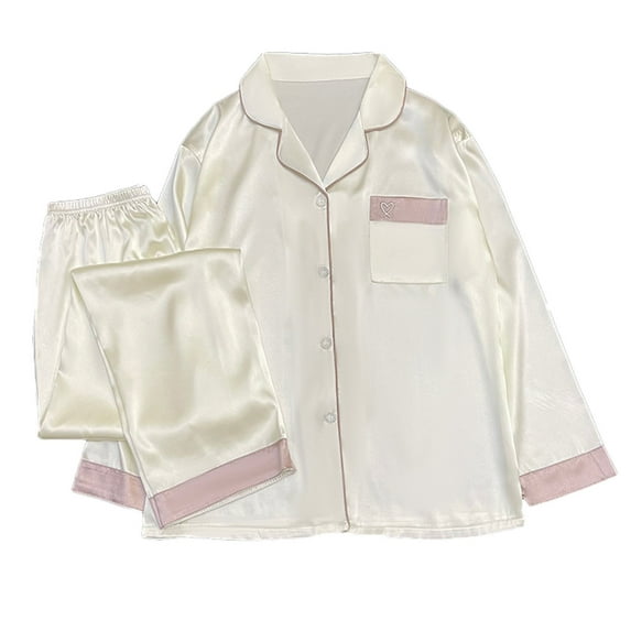 cfhntfmh Pajama Set for Women Long Sleeve Button down Shirt Soft Long Pants Loungewear 2 Piece Pjs Set