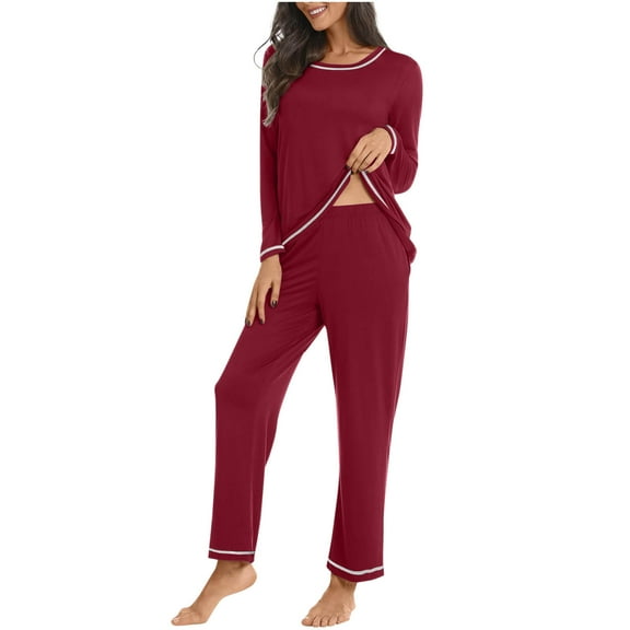 cfhntfmh Pajama Set for Women Long Sleeve Lounge 2 Piece Cute Crewneck Tops and Straight Leg Pants Loose Soft Sleepwear