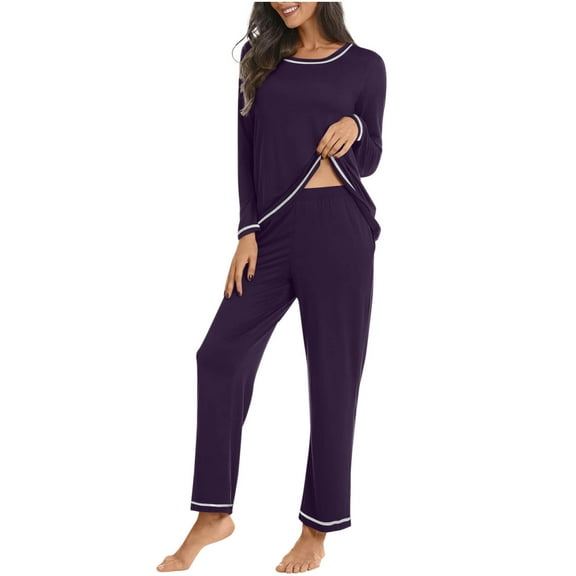cfhntfmh Pajama Set for Women Long Sleeve Lounge 2 Piece Cute Crewneck Tops and Straight Leg Pants Loose Soft Sleepwear