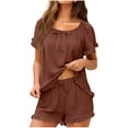 thumbnail image 1 of cfhntfmh Pajama Set for Women Short Sleeve Pjs Set 2PCS Short Pajamas Ruffle Hem Sleepwear Soft Matching Outfits Loungewear, 1 of 6