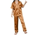 thumbnail image 1 of cfhntfmh Pajama Sets for Girls Boys Satin Collared Short Sleeve Buttons down Shirts Comfy Straight Leg Pants Sleepwear, 1 of 6