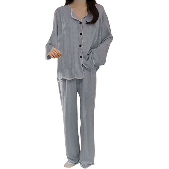 cfhntfmh Pajama Sets for Women 2 Piece Pjs Sets Sleepwear Comfy Buttons down Long Sleeve Shirts Lounge Straight Leg Pants