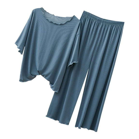 cfhntfmh Pajama Sets for Women 2 Piece Pjs Sleepwear Sets Comfy Crewneck Short Sleeve Tops Soft Loose Long Pants